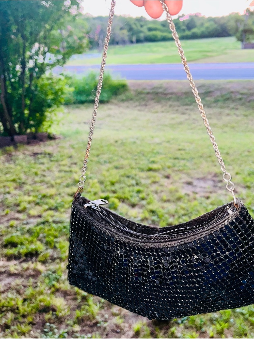 Black Sparkle Sequence Shoulder Bag with Chain Strap